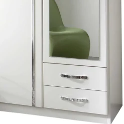 Sale Wohnen Kleiderschrank mit Spiegel in Weiß & Chrom - Miracella