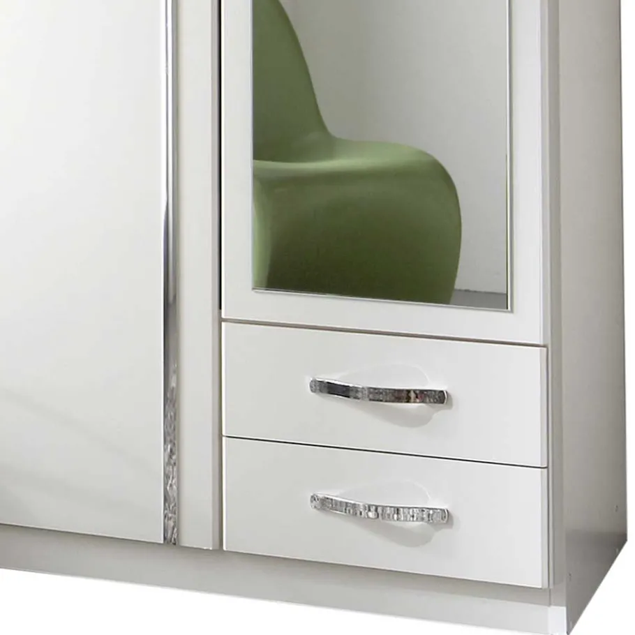 Sale Wohnen Kleiderschrank mit Spiegel in Weiß & Chrom - Miracella