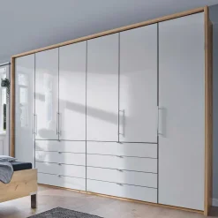 Outlet Wohnen Kombi Kleiderschrank in Weiß Glas & Eiche Bianco - Nuetran