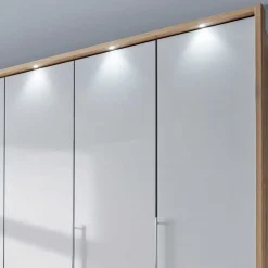 Outlet Wohnen Kombi Kleiderschrank in Weiß Glas & Eiche Bianco - Nuetran