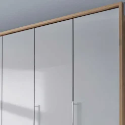 Outlet Wohnen Kombi Kleiderschrank in Weiß Glas & Eiche Bianco - Nuetran