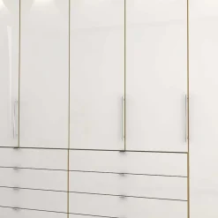 Outlet Wohnen Kombi Kleiderschrank in Weiß Glas & Eiche Bianco - Nuetran
