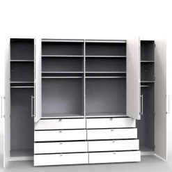 Outlet Wohnen Kombi Kleiderschrank in Weiß Glas & Eiche Bianco - Nuetran