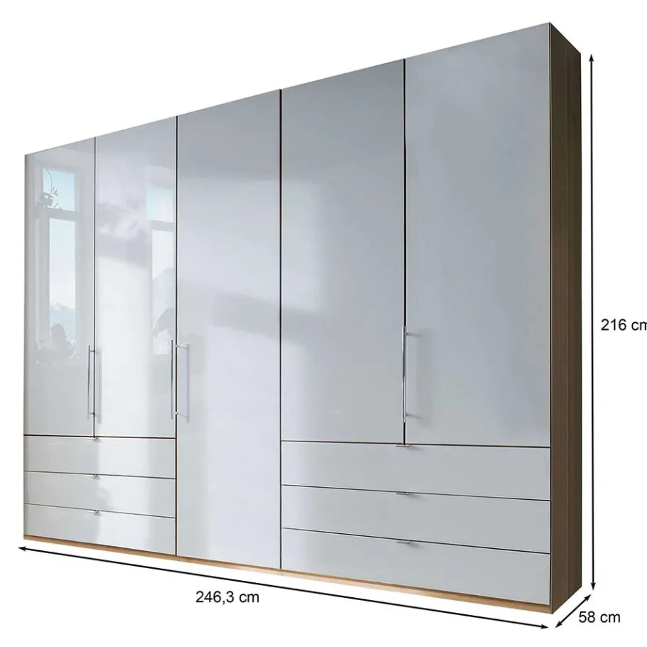 New Wohnen Kombi-Schlafzimmerschrank in Weiß & Eiche Bianco - Nuetran