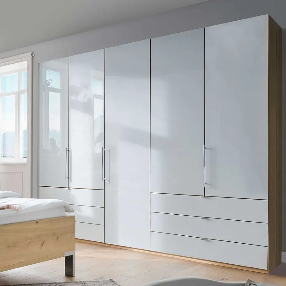 New Wohnen Kombi-Schlafzimmerschrank in Weiß & Eiche Bianco - Nuetran
