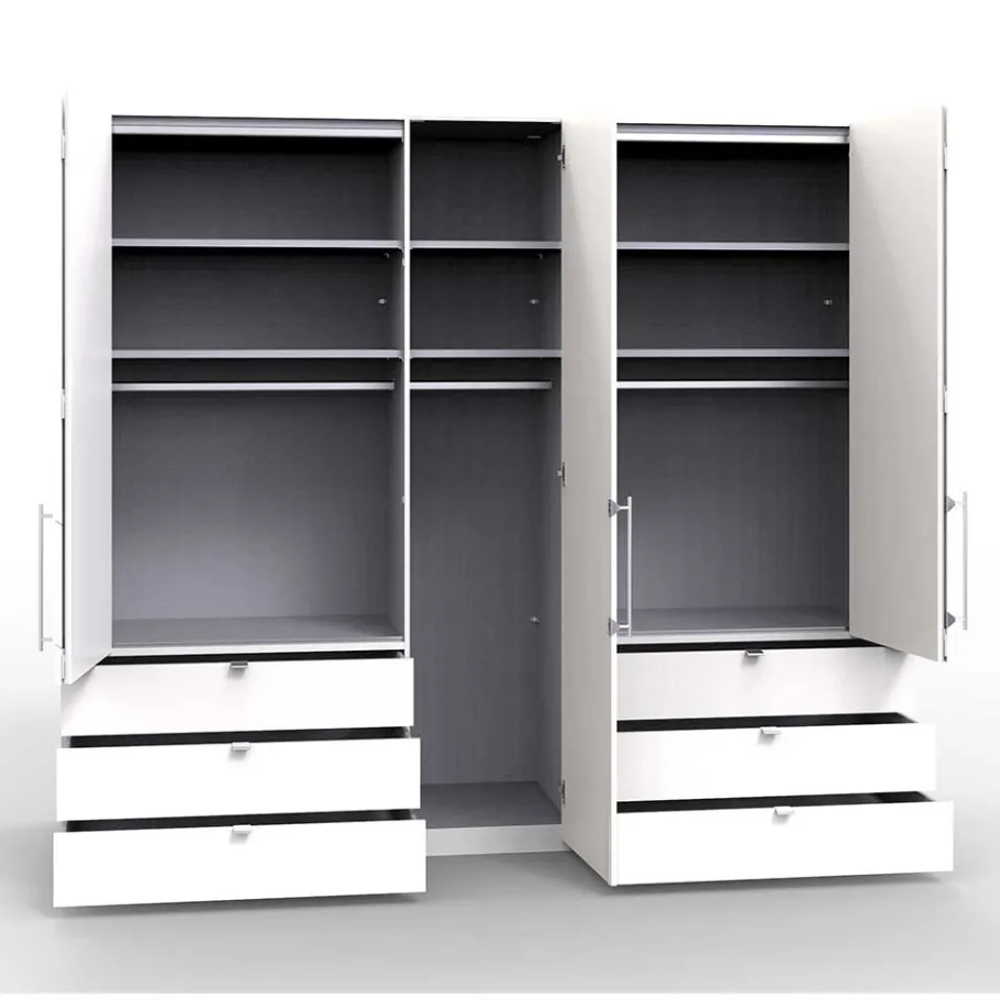 New Wohnen Kombi-Schlafzimmerschrank in Weiß & Eiche Bianco - Nuetran