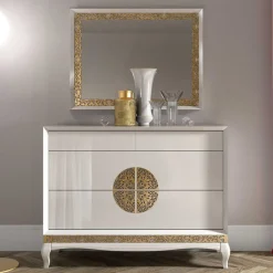 Outlet Wohnen Kommode & Spiegel in Weiß & Gold - Valganios (zweiteilig)