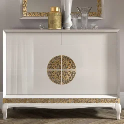 Outlet Wohnen Kommode & Spiegel in Weiß & Gold - Valganios (zweiteilig)