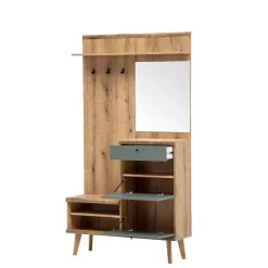 Online Wohnen Kompakt-Garderobe in Eiche Optik und Graugrün - Oliva