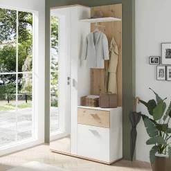 Outlet Wohnen Kompaktgarderobe in Weiß und Wildeiche Optik - Yumagno