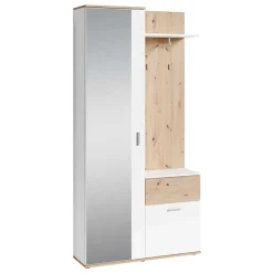 Outlet Wohnen Kompaktgarderobe in Weiß und Wildeiche Optik - Yumagno