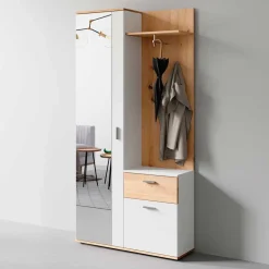 Outlet Wohnen Kompaktgarderobe in Weiß und Wildeiche Optik - Yumagno