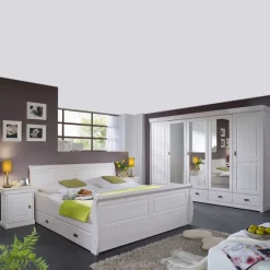 Clearance Wohnen Komplett Schlafzimmer Janeira in Weiß (vierteilig)