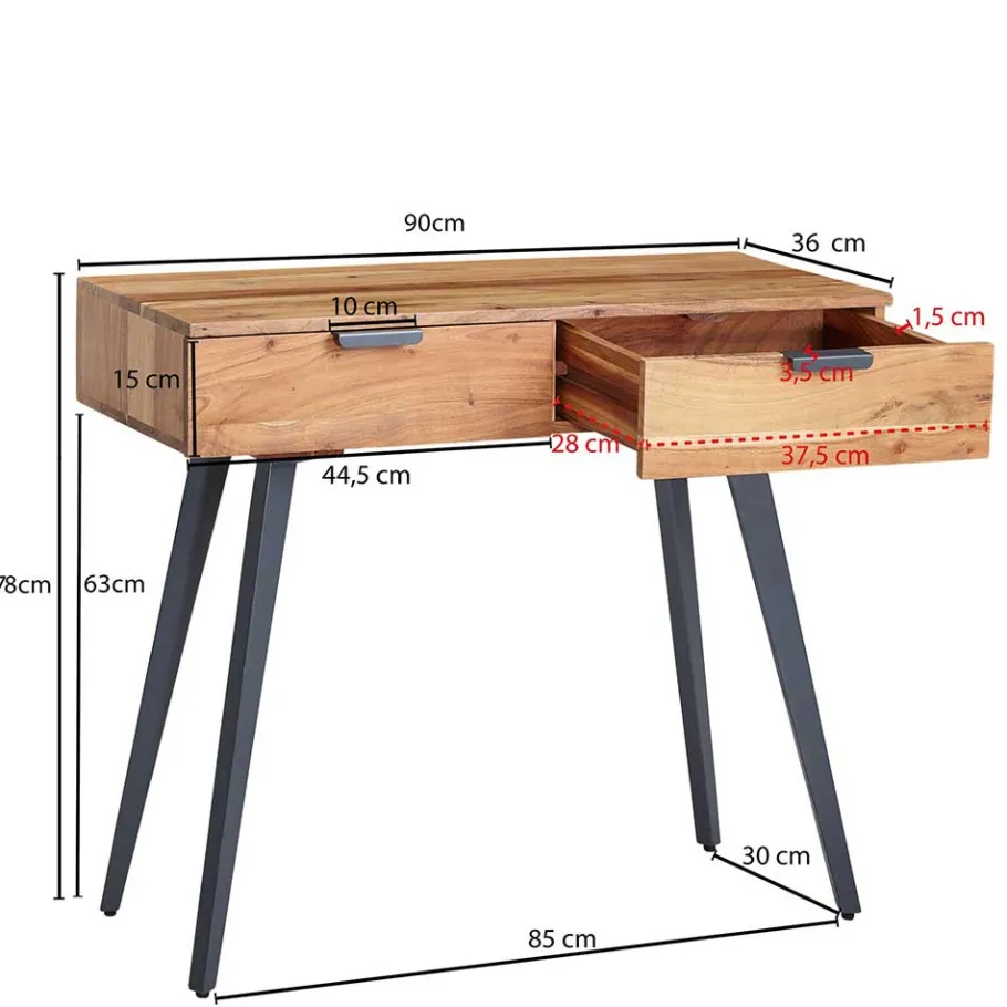 New Wohnen Konsolentisch Schreibtisch aus Akazie & Metall - Ishi