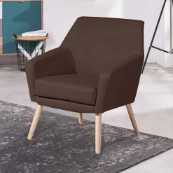 Wohnen Kunstleder-Sessel in Braun und Buche Natur - Astina
