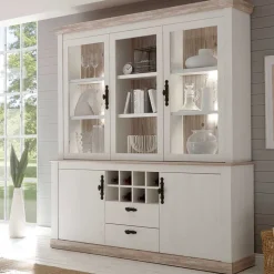 Clearance Wohnen Landhaus Buffet Schrank in Weiß Pinie Nedita 184 cm breit