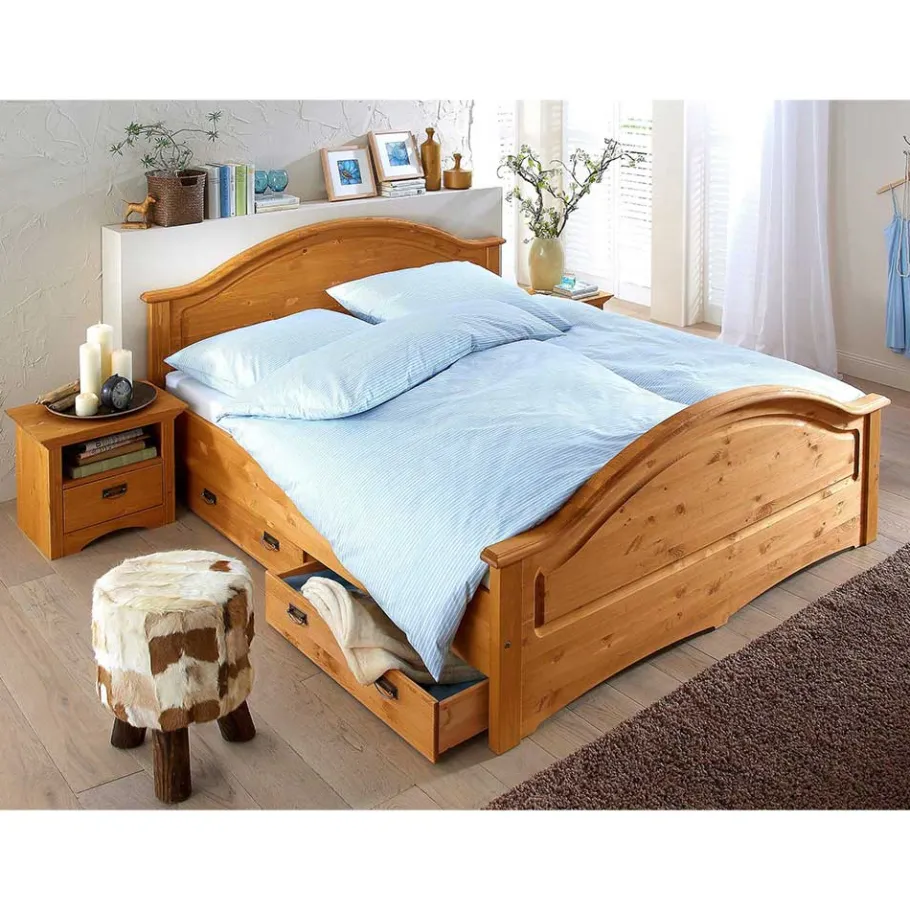 Wohnen Landhaus Doppelbett Set in Kiefer - Vocoja (dreiteilig)