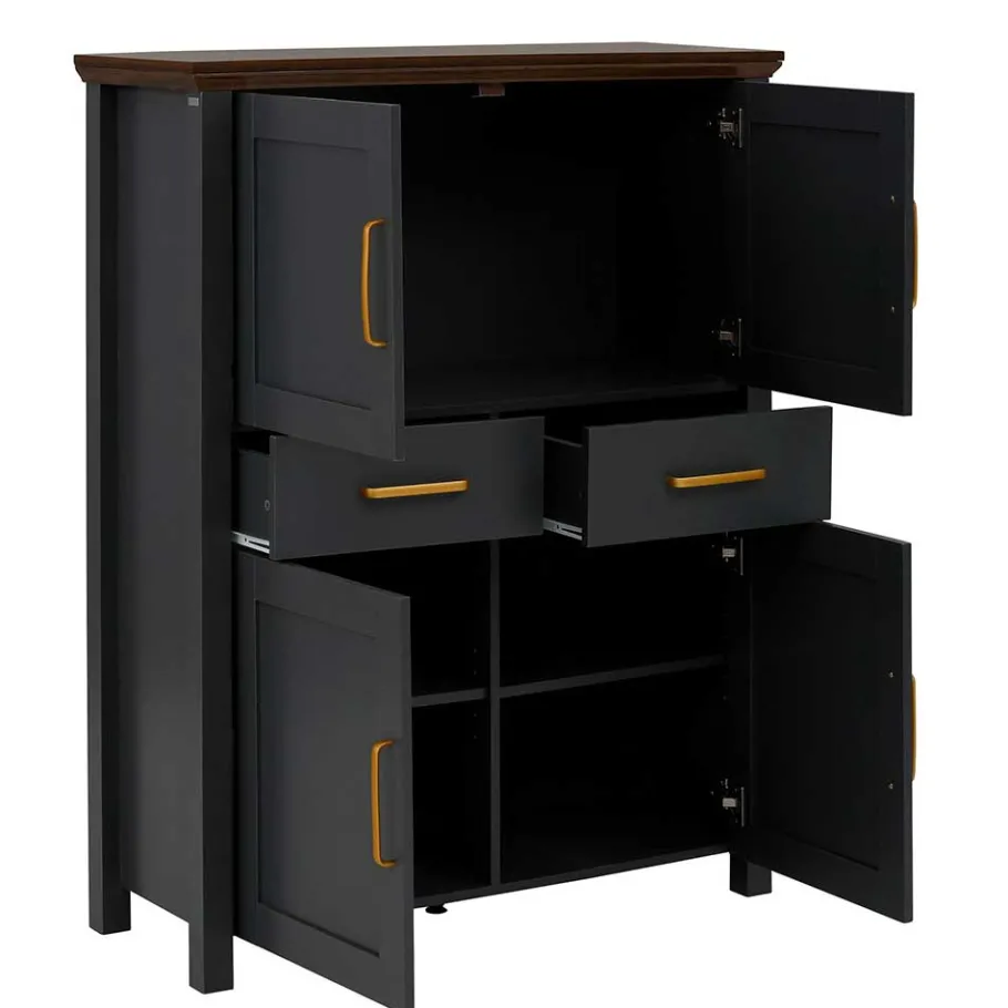 Wohnen Landhaus Highboard in Dunkelgrau - Mivaldana