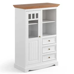 Hot Wohnen Landhaus Highboard in Weiß und Eiche - Bordona