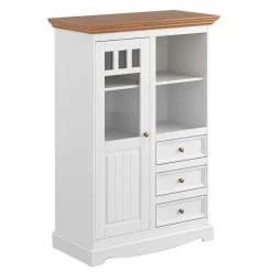 Hot Wohnen Landhaus Highboard in Weiß und Eiche - Bordona