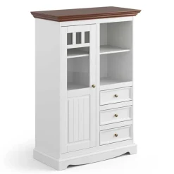 Sale Wohnen Landhaus Highboard in Weiß und Nussbaum Braun - Manipur