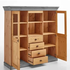 Online Wohnen Landhaus Highboard mit Glas aus Kiefer - Eshelas