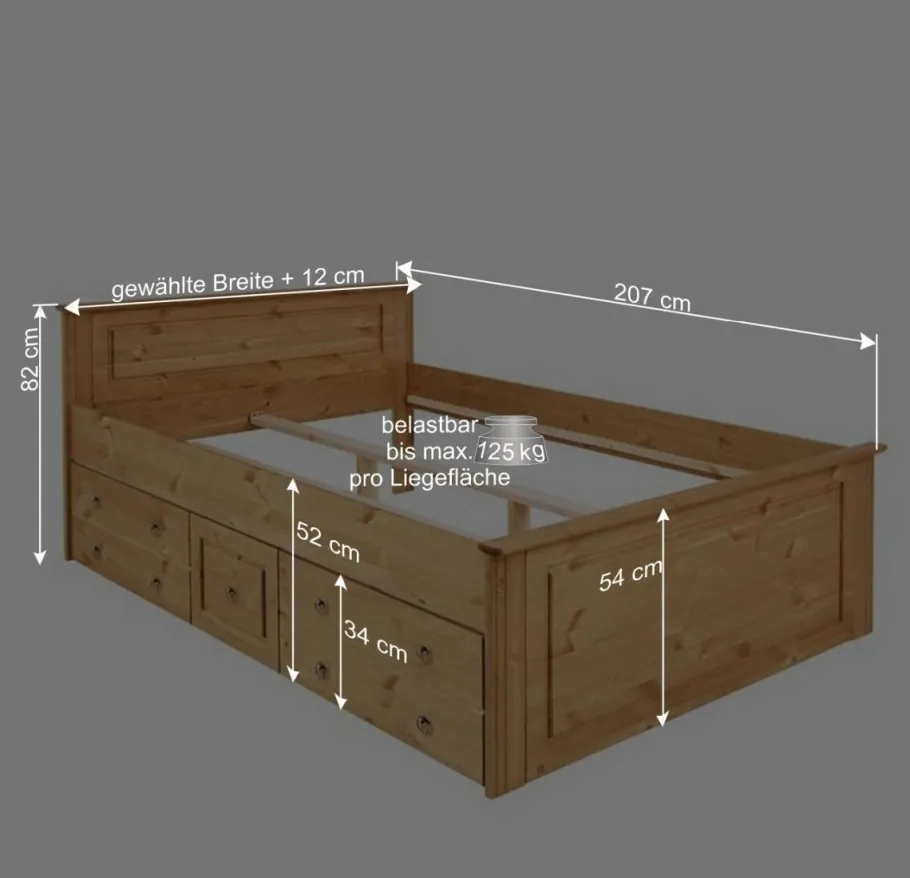 Hot Wohnen Landhaus Holzbett & Nachttische - Imressa (dreiteilig)