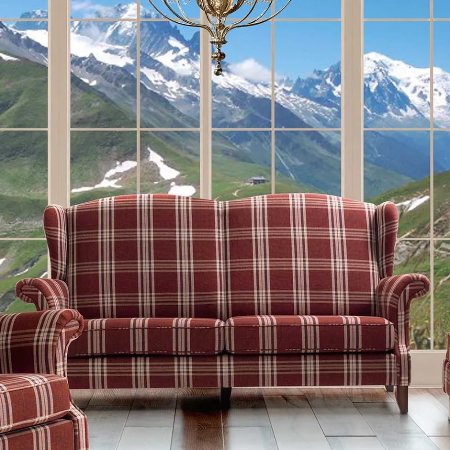 Outlet Wohnen Landhaus Küchensofa in Rot mit Kariert Muster - Matieu
