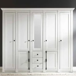 Discount Wohnen Landhaus Kleiderschrank Chelles in Weiß mit Spiegel