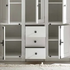 Discount Wohnen Landhaus Kleiderschrank Chelles in Weiß mit Spiegel