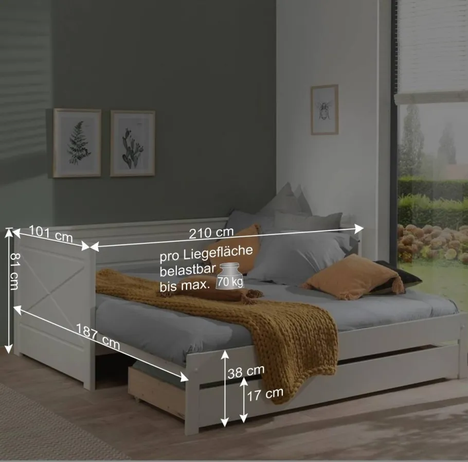 Outlet Wohnen Landhaus Kojenbett zum Ausziehen - Tradora
