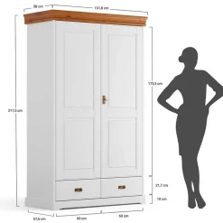 Wohnen Landhaus Kombi-Kleiderschrank aus Kiefernholz - Varicano