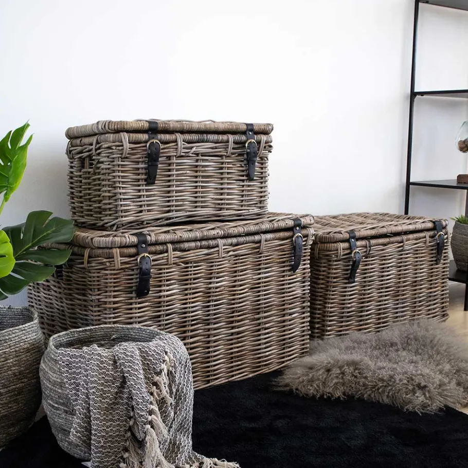 Best Wohnen Landhaus Rattan Truhen Set - Speccia (dreiteilig)