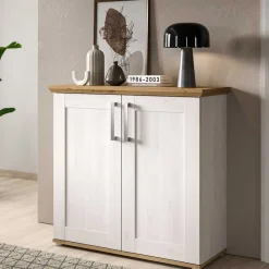 New Wohnen Landhaus Türenkommode in Holzoptik Lärche Weiß - Tocella