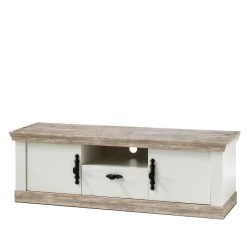 Clearance Wohnen Landhaus TV Board in Weiß & Pinie Shabby Nedita 156 cm breit