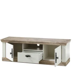 Clearance Wohnen Landhaus TV Board in Weiß & Pinie Shabby Nedita 156 cm breit