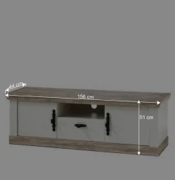 Clearance Wohnen Landhaus TV Board in Weiß & Pinie Shabby Nedita 156 cm breit