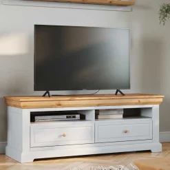 Sale Wohnen Landhaus TV Board in Weiß & Kiefer Natur - Saluts
