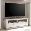 Outlet Wohnen Landhaus TV Element in Weiß & Pinie Shabby Nedita mit 2 Schubladen