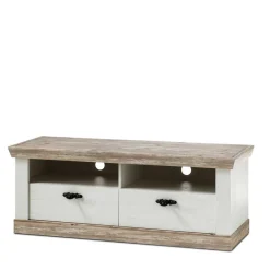 Outlet Wohnen Landhaus TV Element in Weiß & Pinie Shabby Nedita mit 2 Schubladen
