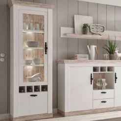 Hot Wohnen Landhaus Wohnmöbel Set mit Sideboard Nedita in Weiß mit Pinie Shabby (vierteilig)