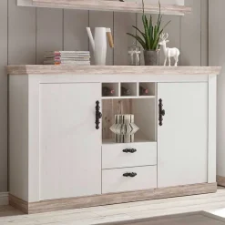 Hot Wohnen Landhaus Wohnmöbel Set mit Sideboard Nedita in Weiß mit Pinie Shabby (vierteilig)