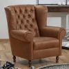 Hot Wohnen Leder Chesterfieldsessel in Cognac Braun - Martinos