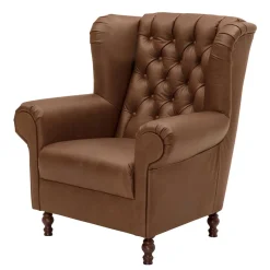 Hot Wohnen Leder Chesterfieldsessel in Cognac Braun - Martinos