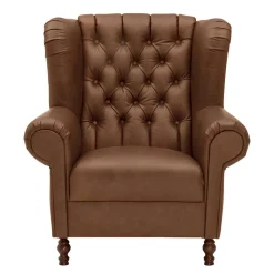 Hot Wohnen Leder Chesterfieldsessel in Cognac Braun - Martinos