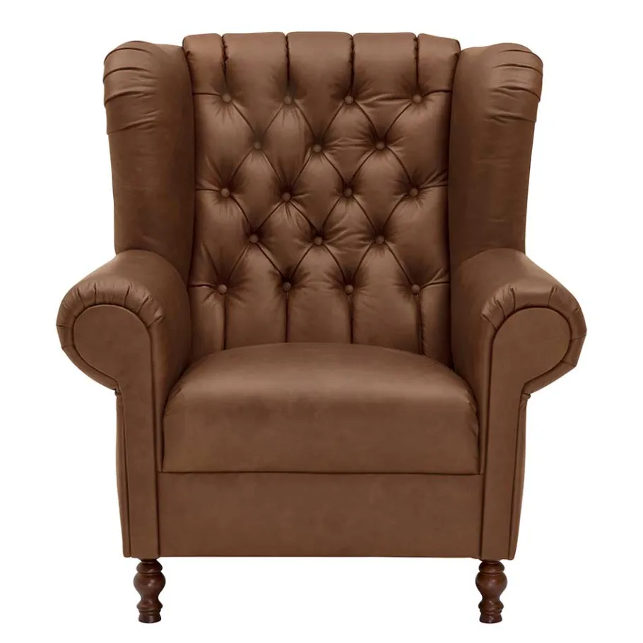 Hot Wohnen Leder Chesterfieldsessel in Cognac Braun - Martinos