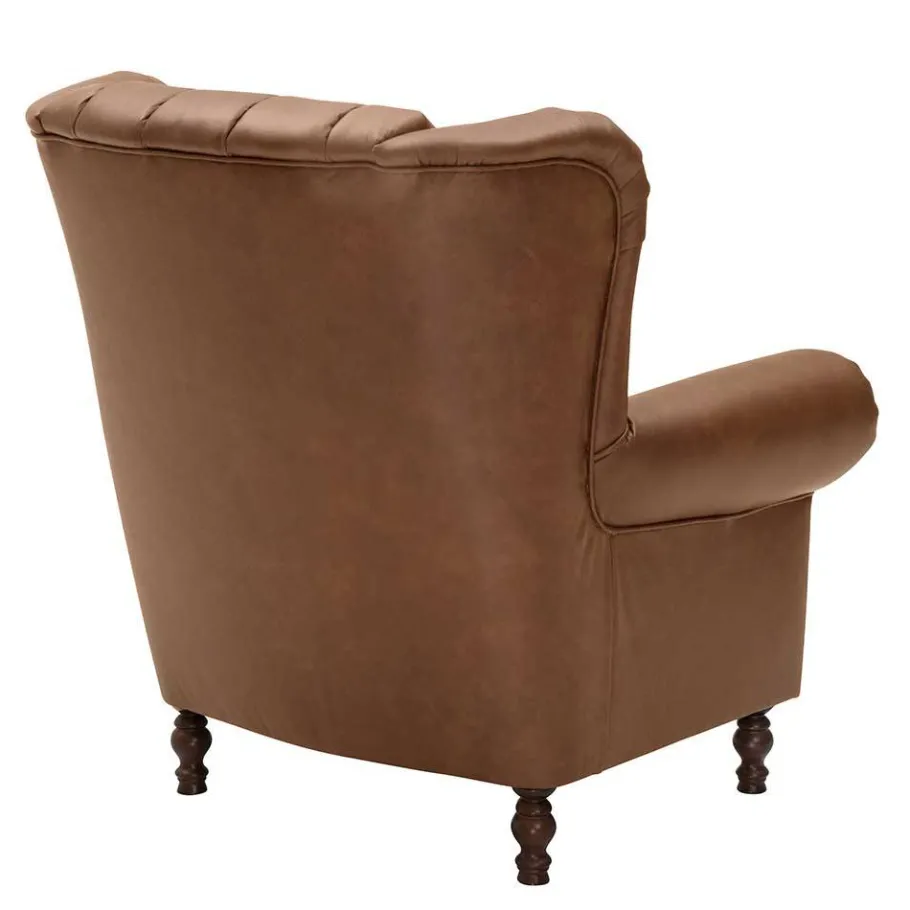 Hot Wohnen Leder Chesterfieldsessel in Cognac Braun - Martinos