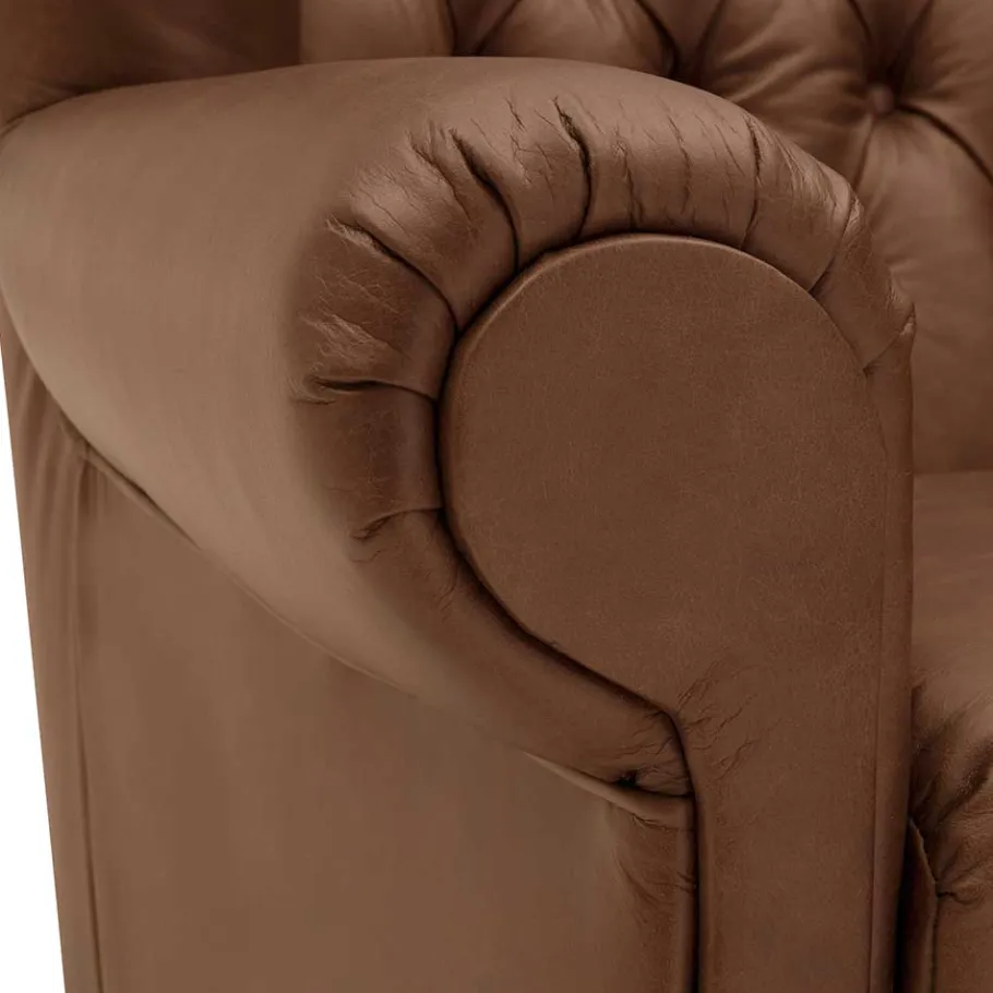 Hot Wohnen Leder Chesterfieldsessel in Cognac Braun - Martinos
