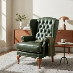 Sale Wohnen Leder Ohrensessel in Oliv Grün - Chesterfield - Jaiko