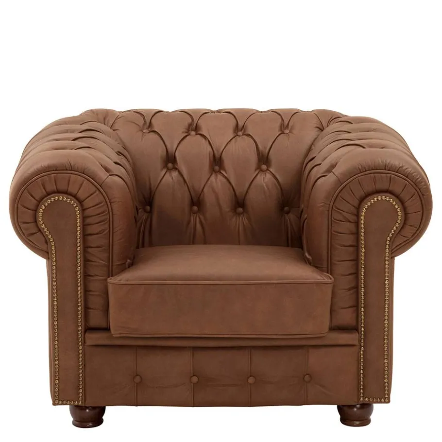 Wohnen Leder Polstersessel im Chesterfield Look - Gonron